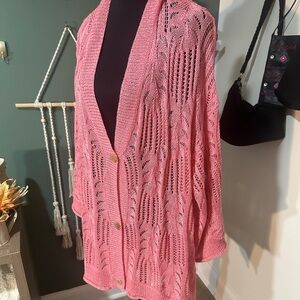 POL Oversized Cozy Pink Open-Knit Fabric Cardigan Size S 👑